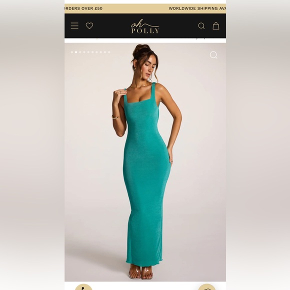 Oh Polly Vita - Textured Jersey Square Neck Cowl Back Maxi Dress in Teal, UK6US2 - Picture 5 of 9